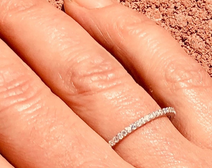 Dainty Sterling Silver Eternity Ring – Pave CZ Stackable Band Sizes 2.5-9