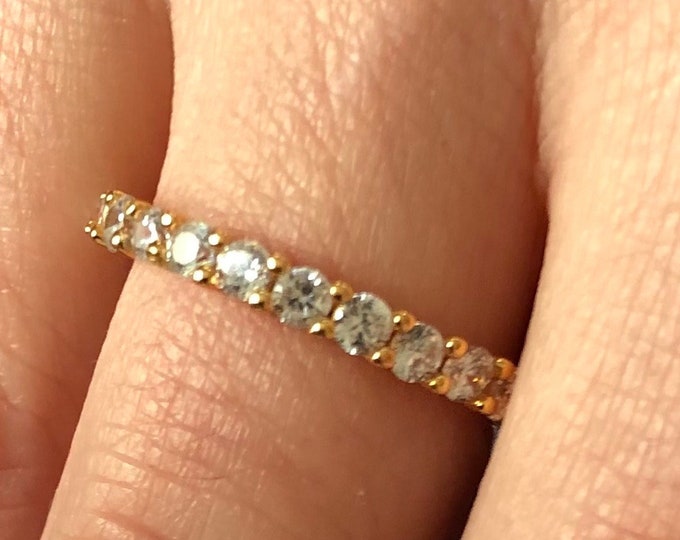 0.92 TCW Yellow Gold 2.5 mm 925 Round CZ Cubic Zirconia Stone Stackable Eternity Bridal Wedding Ring Band 925
