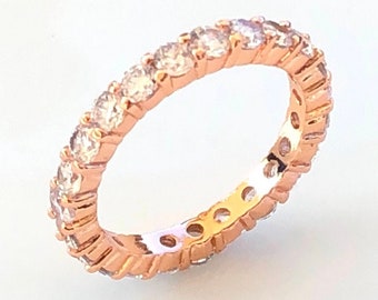 Rose Gold Plated CZ Eternity Ring 925 Cubic Zirconia Stackable Band Size 4-10
