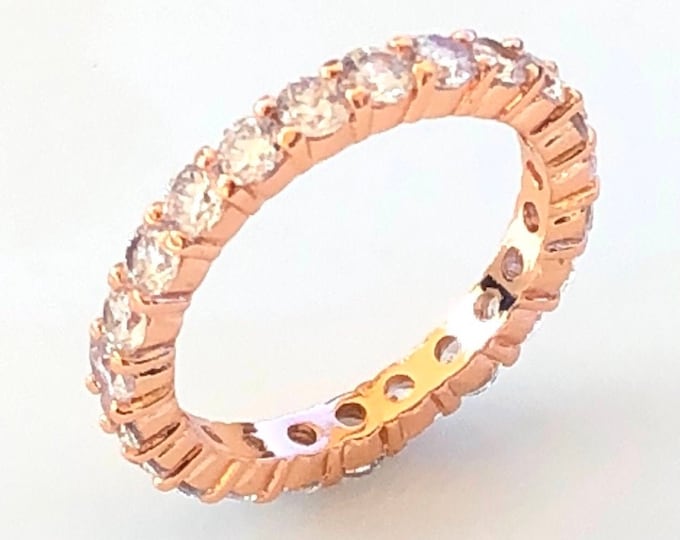 Rose Gold Plated CZ Eternity Ring 925 Cubic Zirconia Stackable Band Size 4-10