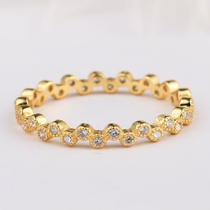 Yellow Gold CZ Eternity Band: Sterling Silver Stackable Ring