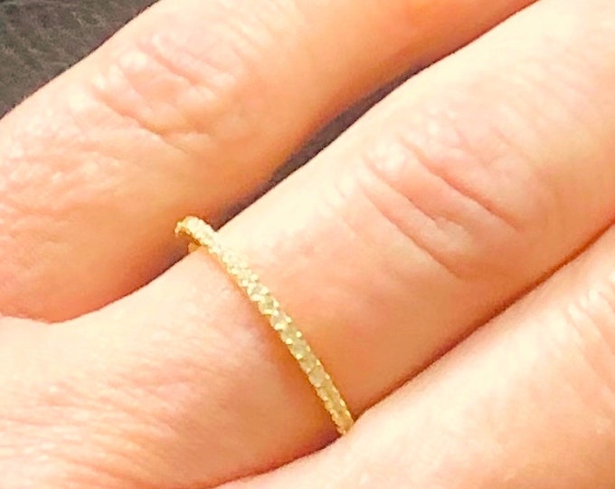 Dainty 18k Yellow Gold Eternity Band Thin Stack Travel Ring Guard Sizes 2.5-9