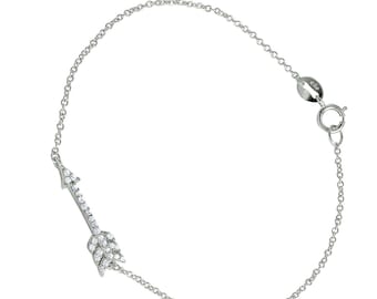 Minimalist .16 TCW Micro Pave Sideways CZ Arrow .925 Sterling Silver 7" Fashion Jewelry Bracelet