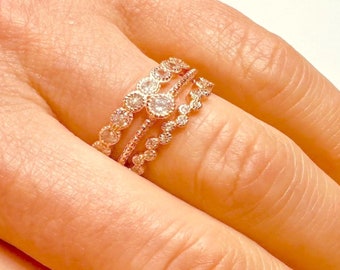 3 Piece Stack Eternity Band Ring Set Rose Gold Plated 925 Silver