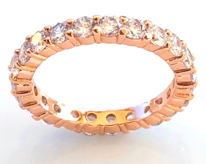 Rose Gold CZ Eternity Ring Travel 925 Sterling Silver Stack Band