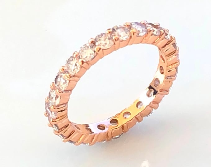 Rose Gold Plated Eternity Stackable Ring Band 3mm Round Cut CZ Size 4-10