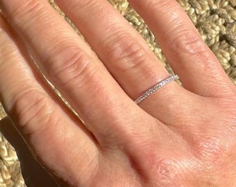 Dainty Thin Half Band CZ Sterling Silver Eternity Stack Ring Guard  Half Sizes 4-9