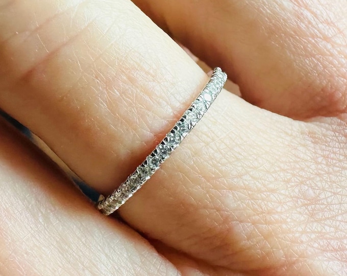 Dainty Sterling Silver Band CZ Eternity Thin Stack Ring Size 5-9