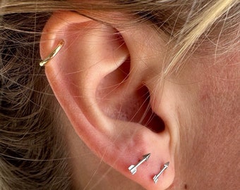 Dainty Arrow Stud Earrings Solid 14K White Gold