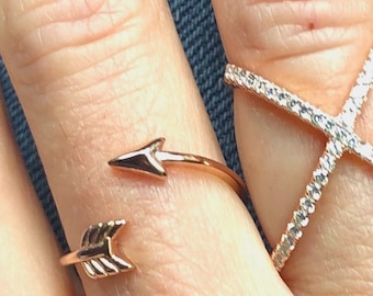 Rose Gold Arrow Ring: Sterling Silver Wrap Around Knuckle Ring