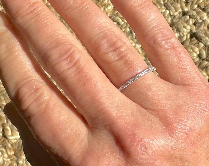 Dainty Thin CZ Sterling Silver Half Band Eternity Stackable Ring Half Sizes Available 4-9