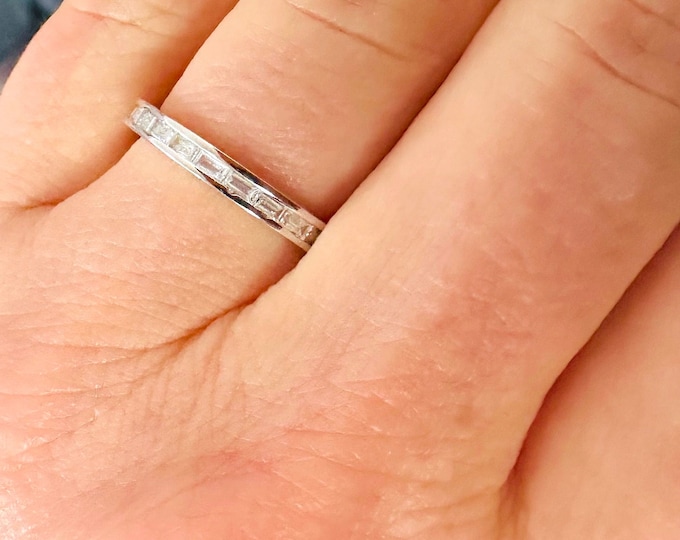 Baguette Cut Stackable Eternity Band in 925 Sterling Silver