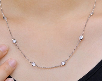 18" Station Satellite Necklace  3mm Cubic Zirconia CZ's By The Yard Silver 925 Sterling 5A CZ Stones