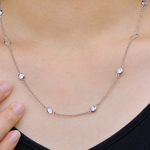 Sterling Silver CZ Station Necklace - 18 Inch