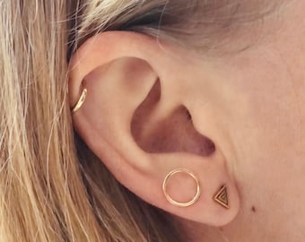 Open Circle Geometric Stud Earrings 14K Solid Yellow Gold