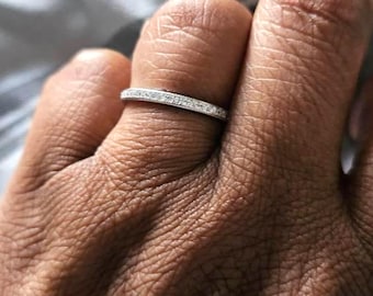 Sterling Silver Eternity Band: 2mm CZ Stackable Ring