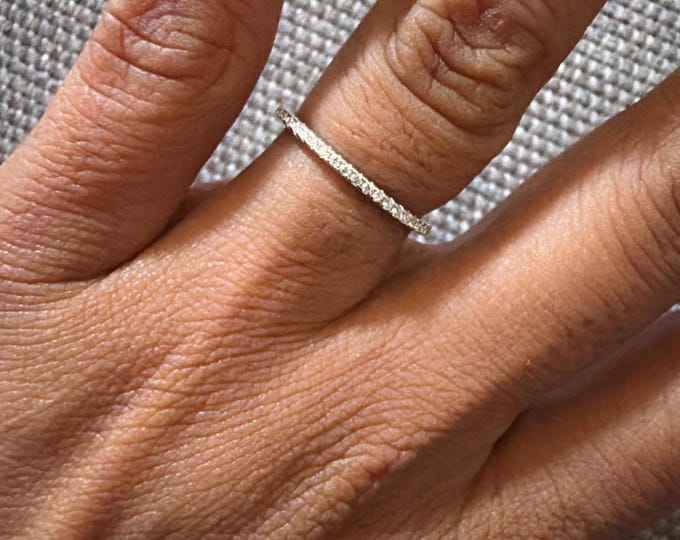Dainty Thin CZ Sterling Silver Half Band Eternity Stackable Ring Half Sizes 4-9