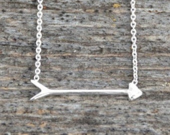 Elegant 16" Sideways Arrow Pendant Necklace 925 Sterling Silver