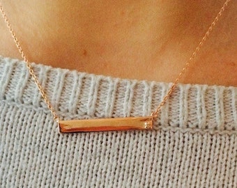 Rose Gold w/ Diamond Minimalist Nameplate Sideways Horizontal Blank Pendant Necklace 16-18 Inches