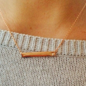 Rose Gold w/ Diamond Minimalist Nameplate Sideways Horizontal Blank Pendant Necklace 16-18 Inches