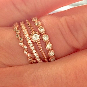 Rose Gold 3 Piece Stack Eternity Layering Band Ring Set Bridal Wedding Ring Band Bands Cubic Zirconia 925 Sterling Silver. image 5