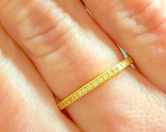 Minimalist 2 mm CZ Yellow Gold Plated .925 Sterling Silver Milgrain Stackable Eternity Bridal Wedding Anniversary Ring Band Size 4-10