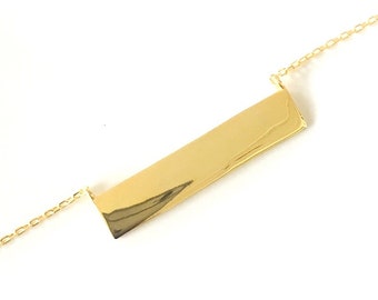 Yellow Gold High Polish Blank Bar Tag Sideways Pendant Layering Necklace 925 Silver 16-18"