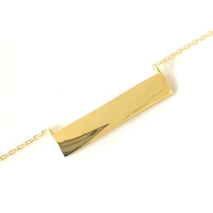 Yellow Gold High Polish Blank Bar Tag Sideways Pendant Layering Necklace 925 Silver 16-18&quot;