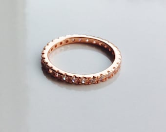 Rose Gold 1.8 mm CZ Cubic Zirconia Plated 925 Sterling Silver Stackable Eternity Bridal Wedding Anniversary Ring Band Size 4-10