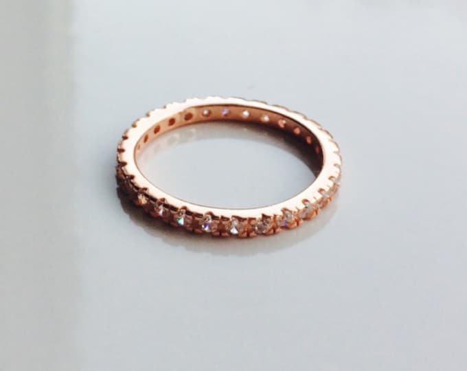 Rose Gold 1.8 mm CZ Cubic Zirconia Plated 925 Sterling Silver Stackable Eternity Bridal Wedding Anniversary Ring Band Size 4-10