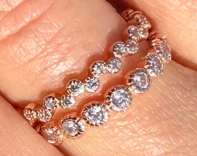 Rose Gold Cubic Zirconia Ring Set: Sterling Silver Eternity Bands