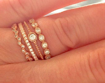 3 Piece Stack Eternity Band Ring Set Rose Gold Plated 925 Silver