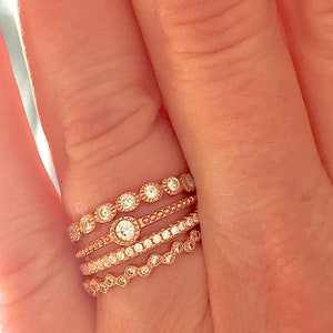Juego de anillos de 3 piezas de oro rosa con capas de eternidad, anillo de boda nupcial, circonita cúbica, plata de ley 925. imagen 7