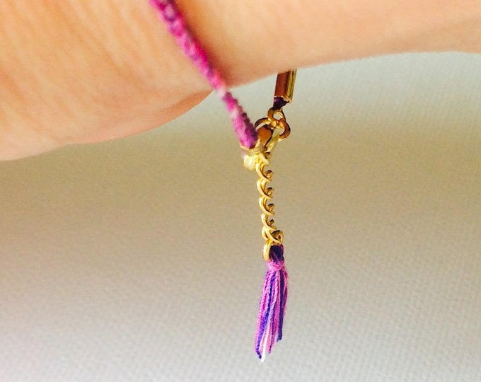 Braided Lilac Purple Bar Friendship Bracelet Gold Braided Tassel 7" with .5 Extender
