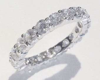 3 mm CZ Stack Eternity Ring Band Bridal Wedding Anniversary 925 Sterling Silver Cubic Zirconia Prong Sizes 4-10.5