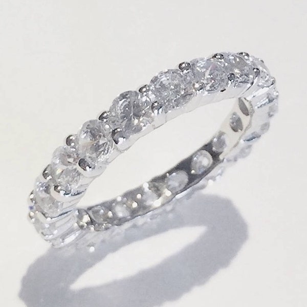 Anillo de plata de ley 925 con circonita cúbica de 0.118 in, juego de puntas de eternidad, anillo de apilamiento de circonita cúbica para aniversario de boda nupcial