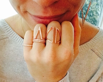 Minimalist Rose Gold Geometric Deep V Chevron Stackable Pave Set CZ Ring Size 5-10