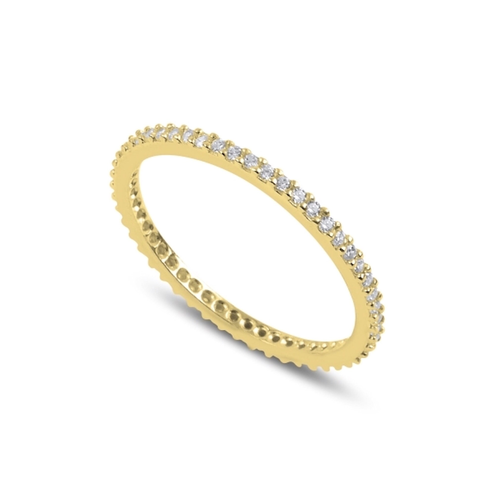 Yellow Gold Dainty Thin 1.5 mm CZ Cubic Zirconia Minimalist Band .925 Sterling Silver Stackable