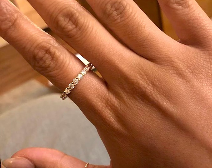 Yellow Gold 2.5 mm Eternity Stack Ring Band CZ Cubic Zirconia Stone Stackable Band