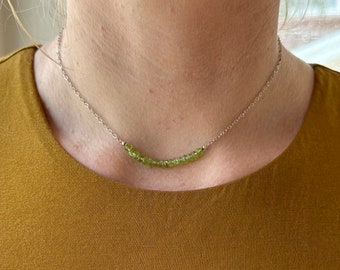 Peridot Birthstone Beaded Bar  Gemstone Necklace Semi Precious August Birthstone 17.5 Length