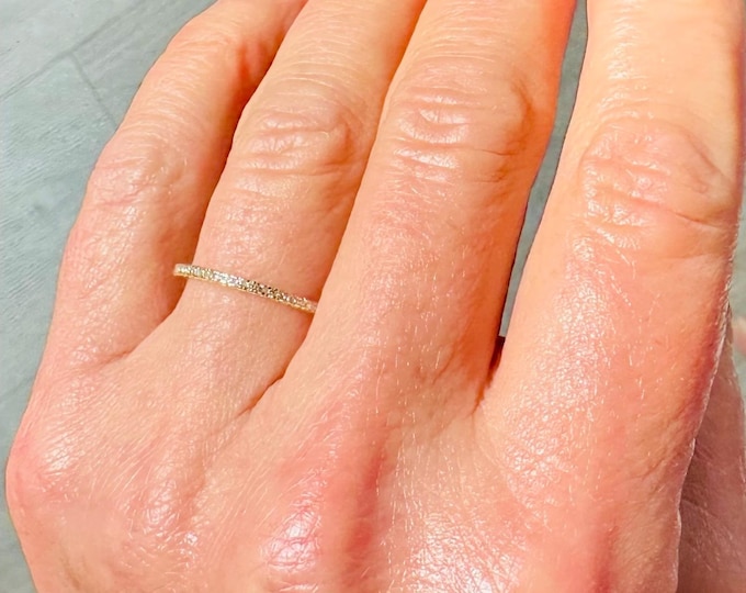 Dainty Yellow Gold Plated Eternity Band Thin Stack Ring