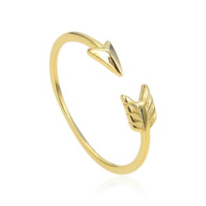 Minimalist Yellow Gold Arrow Ring 925 Sterling Silver Sideways Wrap Around Stackable Midi Knuckle Ring Size 2-9