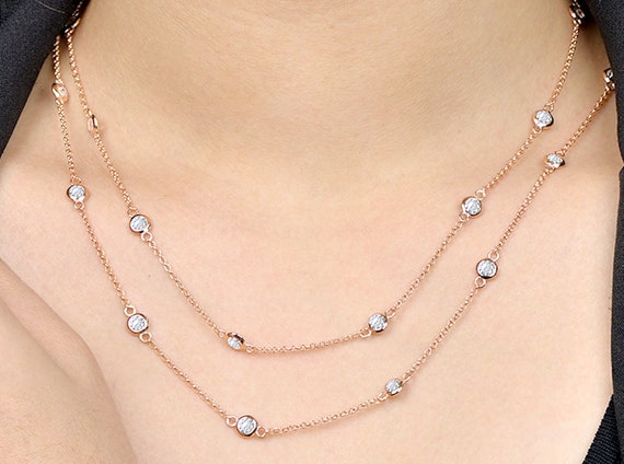 Station Style Necklace with Gold-plated Sterling Silver and Cubic Zirconia 36-inch Length Station Style Necklace with Gold-plated Sterling Silver and Cubic Zirconia 36-inch Length