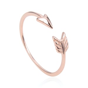 Minimalist Rose Gold Arrow Ring 925 Sterling Silver Sideways Wrap Around Stackable Midi Knuckle Ring Size 2-9