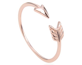 Minimalist Rose Gold Arrow Ring 925 Sterling Silver Sideways Wrap Around Stackable Midi Knuckle Ring Size 2-9