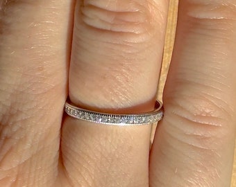 Dainty 2 mm CZ Channel Set Stackable Eternity Bridal Ring 925 Sterling Silver Wedding Anniversary Band Size 4-10