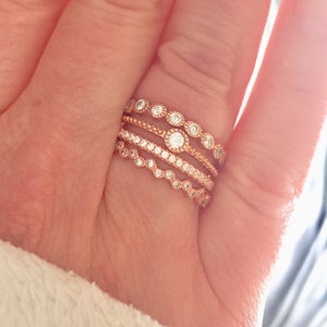 Rose Gold 3 Piece Stack Eternity Layering Band Ring Set Bridal Wedding Ring Band Bands Cubic Zirconia 925 Sterling Silver. image 8
