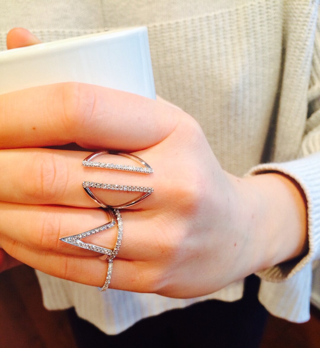 CZ Chevron Ring: Silver Geometric Stacking Midi Ring - Etsy