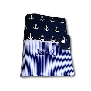U-Heft Hülle / U-Hefthülle mit Namen / U-Heft Hülle Jungen / Impfpass Hülle / Untersuchungsheft Hülle / Baumwolle / Anker / blau