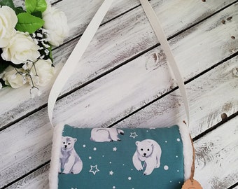 Handwärmer, Muff für Kinder, Kindermuff, Polarbär mint-weiß